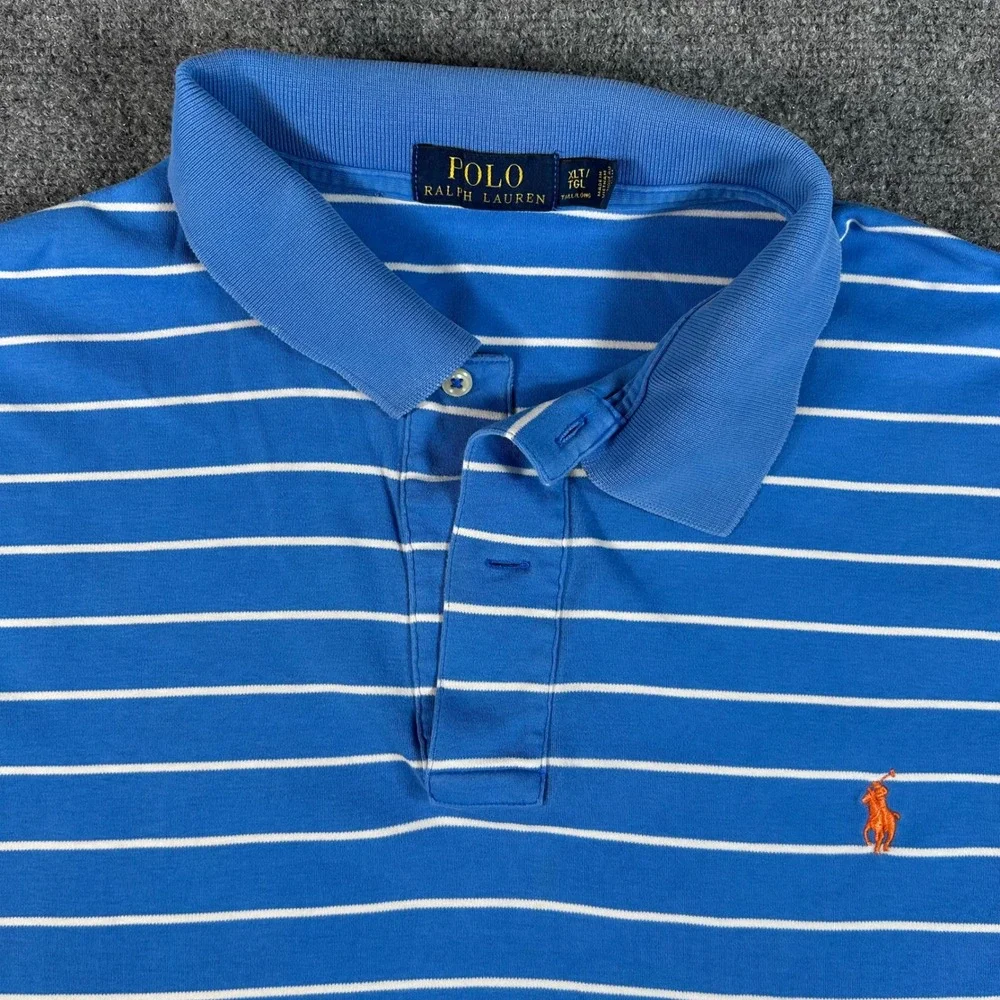 Polo Ralph Lauren Polo Shirt Mens‎ XLT Blue White Striped Short Sleeve Preppy